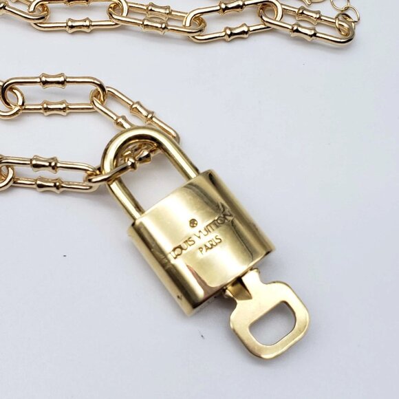 Authentic Louis Vuitton Lock & Key w/ Unbranded Gold Plated Gold Chain Necklace - Picture 9 of 11